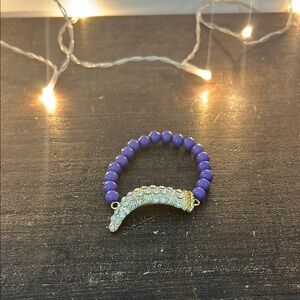 Purple Beaded Bracelet with Gold Crescent Charm